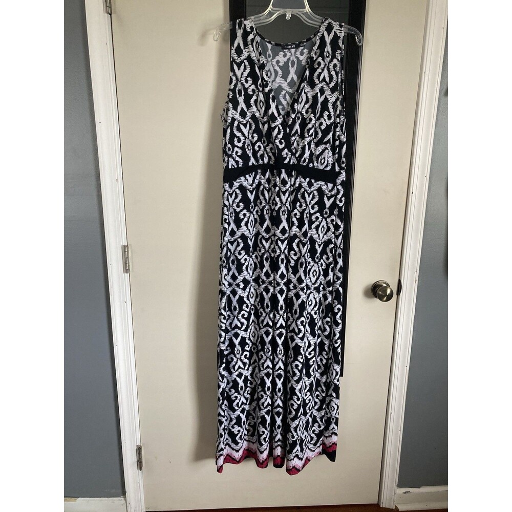 Elementz Maxi Dress Large Black White Pink Sleeveless Stretch Good Condition